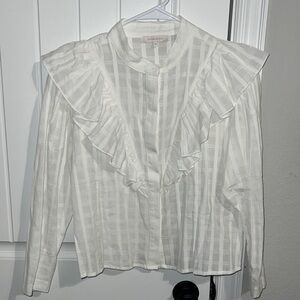 Olivaceous White Ruffled Blouse